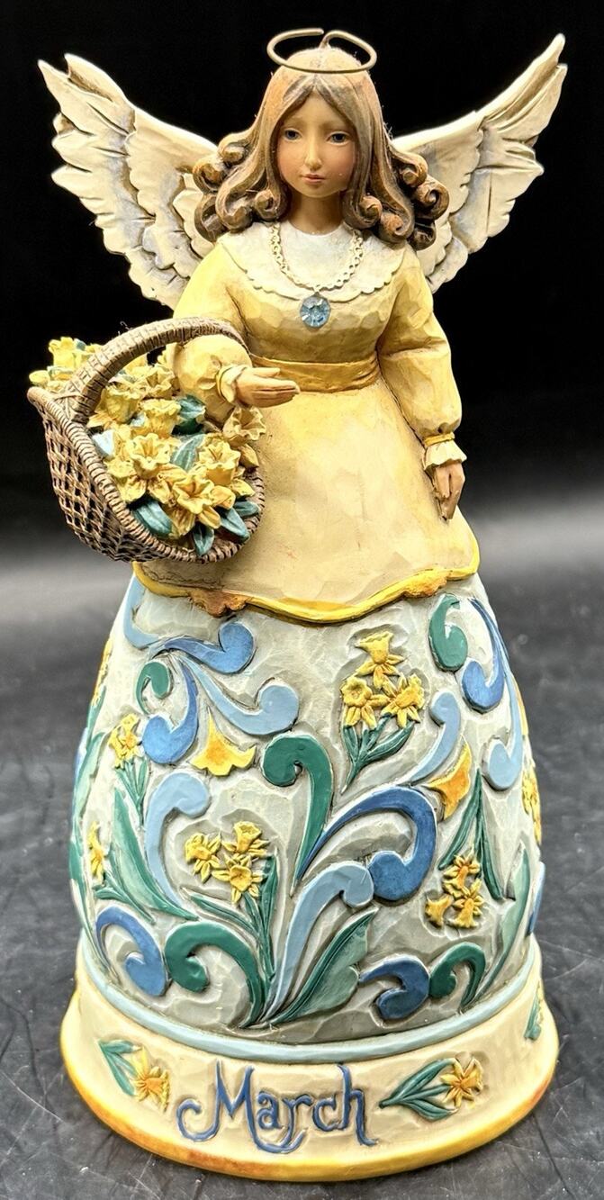 Jim Shore Heartwood Creek March Angel Figurine 4012552 Daffodil Aquamarine 2008